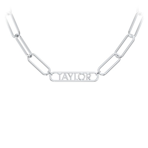 Framed Name Necklace with Paperclip Chain – Sterling Silver
