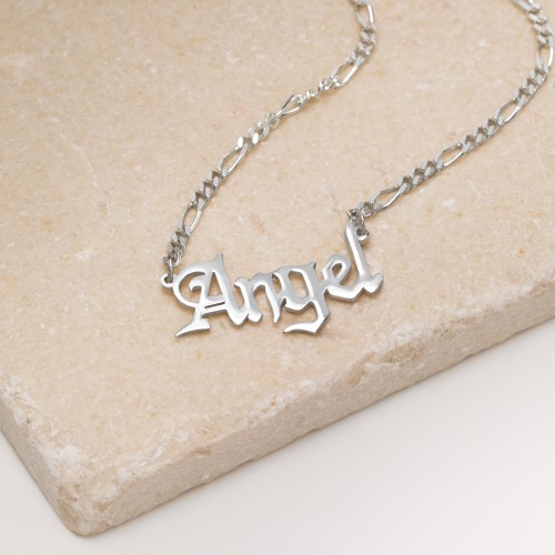 Personalised Name Necklace with Figaro Chain – Sterling Silver