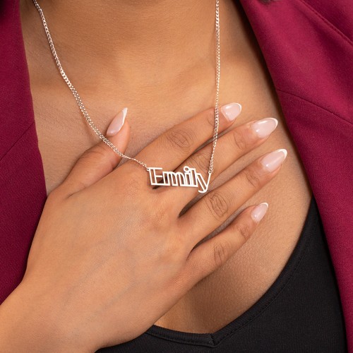 Outline Name Necklace with Open Curb Chain – 18K Gold Plated Silver