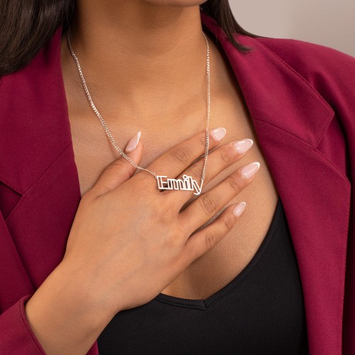 Outline Name Necklace with Open Curb Chain – 18K Gold Plated Silver