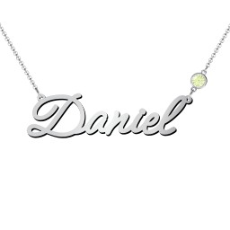 Script Name Necklace with Birthstone