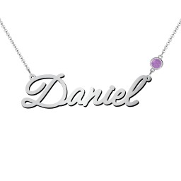 Script Name Necklace with Birthstone