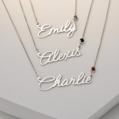 Script Name Necklace with Birthstone
