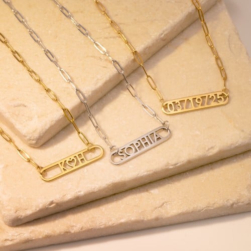 Framed Name Necklace with Mini Paperclip Chain