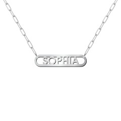 Framed Name Necklace with Mini Paperclip Chain – Sterling Silver