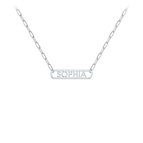Framed Name Necklace with Mini Paperclip Chain – Sterling Silver