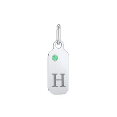 Duchess Dog Tag Initial Charm with Accent Stone – Sterling Silver with Emerald