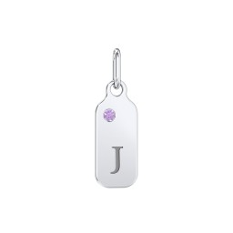 Duchess Dog Tag Initial Charm with Accent Stone in 925 Sterling Silver with Amethyst, Amethyst Premium Zirconia, Fancy Blue Premium Zirconia, and Green Premium Zirconia