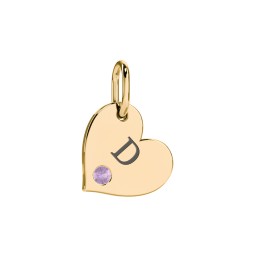 Engravable Sideways Heart Charm in 18K Gold Plated Silver with Amethyst