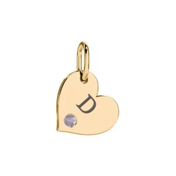 Engravable Sideways Heart Charm in 18K Gold Plated Silver with Alexandrite