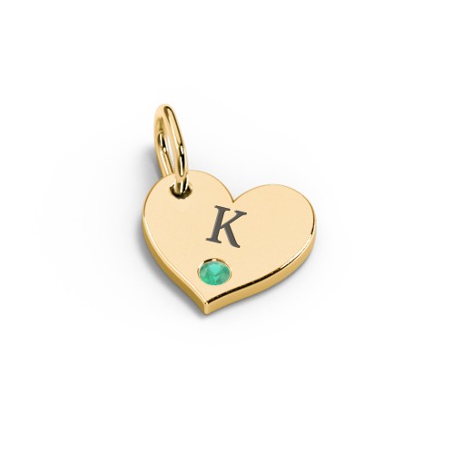Engravable Sideways Heart Charm – 18K Gold Plated Silver with Emerald