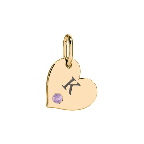 Engravable Sideways Heart Charm – 18K Gold Plated Silver with Amethyst