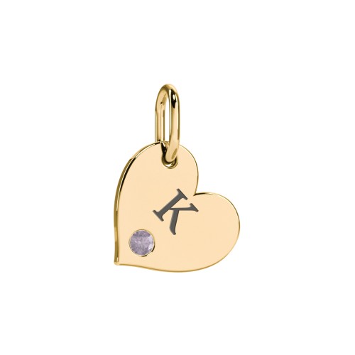 Engravable Sideways Heart Charm – 18K Gold Plated Silver with Alexandrite