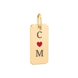 Initial Tag Charm with Cold Enamel Heart in 10K Solid Yellow Gold