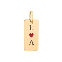 Initial Tag Charm with Cold Enamel Heart in 10K Solid Yellow Gold