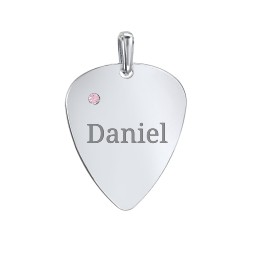 Engravable Guitar Pick Pendant with Gemstone