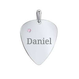 Engravable Guitar Pick Pendant with Gemstone