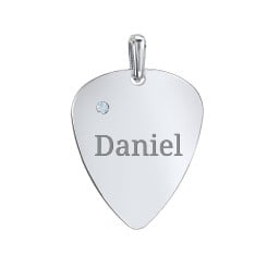 Engravable Guitar Pick Pendant with Gemstone