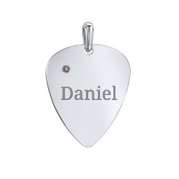 Engravable Guitar Pick Pendant with Gemstone in 925 Sterling Silver with Smokey Quartz
