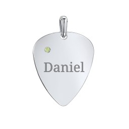 Engravable Guitar Pick Pendant with Gemstone in 925 Sterling Silver with Peridot