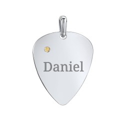Engravable Guitar Pick Pendant with Gemstone in 925 Sterling Silver with Citrine