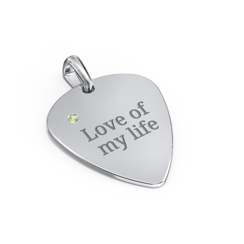 Engravable Guitar Pick Pendant with Gemstone – Sterling Silver with Peridot