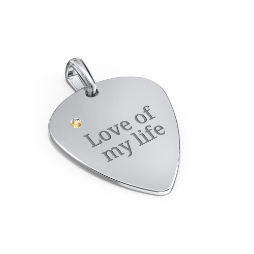 Engravable Guitar Pick Pendant with Gemstone – Sterling Silver with Citrine