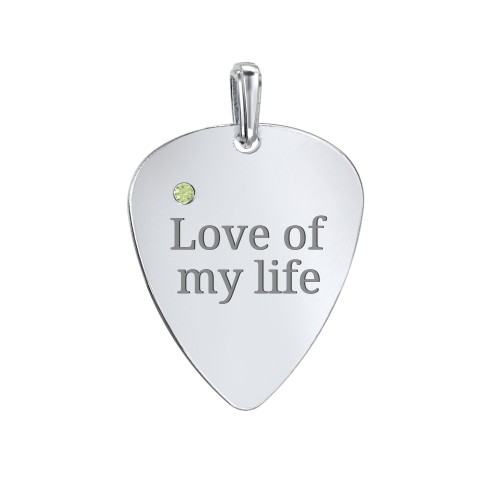 Engravable Guitar Pick Pendant with Gemstone – Sterling Silver with Peridot