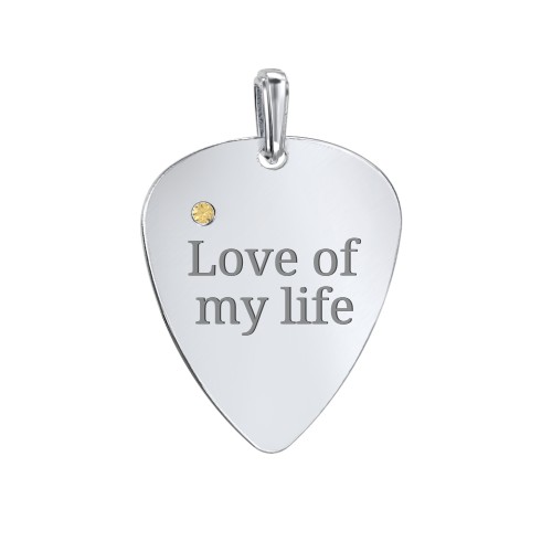 Engravable Guitar Pick Pendant with Gemstone – Sterling Silver with Citrine