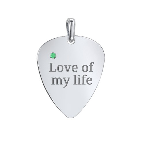 Engravable Guitar Pick Pendant with Gemstone – Sterling Silver with Emerald