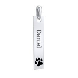 Engravable Long Tag Pendant with Cold Enamel Paw - Black