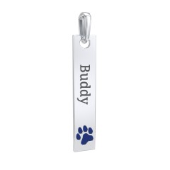 Engravable Long Tag Pendant with Cold Enamel Paw - Dark Blue – Sterling Silver