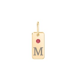 Initial Tag Charm with Birthstone in 18K Gold Plated Silver with Garnet