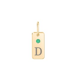 Initial Tag Charm with Birthstone in 18K Gold Plated Silver with Emerald