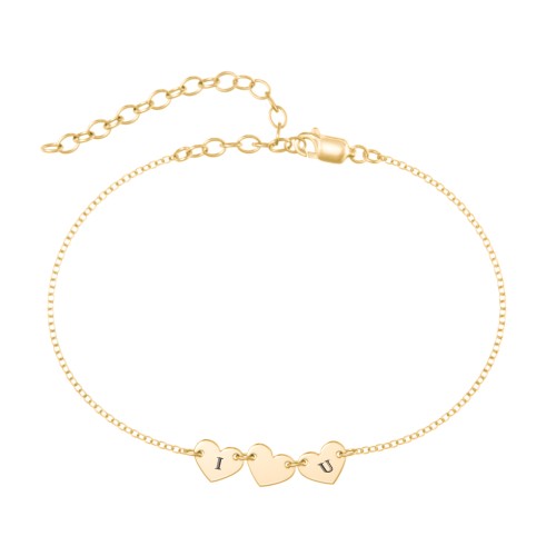 Triple Heart Engravable Anklet – 10K Yellow Gold