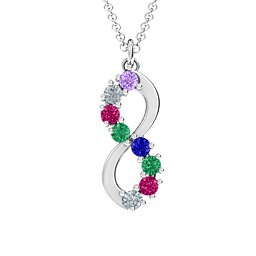 8 Stone Infinity Pendant in 925 Sterling Silver with Amethyst, Cubic Zirconia, Ruby, Emerald, and Blue Sapphire