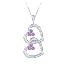 Unity Interlocking Hearts Birthstone Pendant in 925 Sterling Silver with Amethyst