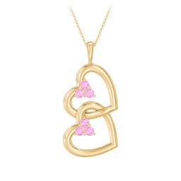 Unity Interlocking Hearts Birthstone Pendant in 10K Solid Yellow Gold with Pink Sapphire