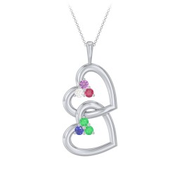 Unity Interlocking Hearts Birthstone Pendant in 925 Sterling Silver with Amethyst, Cubic Zirconia, Ruby, Emerald, and Blue Sapphire