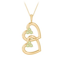 Unity Interlocking Hearts Birthstone Pendant in 10K Solid Yellow Gold with Peridot