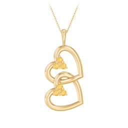 Unity Interlocking Hearts Birthstone Pendant in 10K Solid Yellow Gold with Citrine
