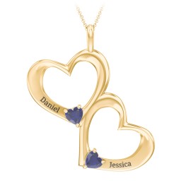 Fusion Hanging Hearts Pendant in 18K Gold Plated Silver with Blue Sapphire