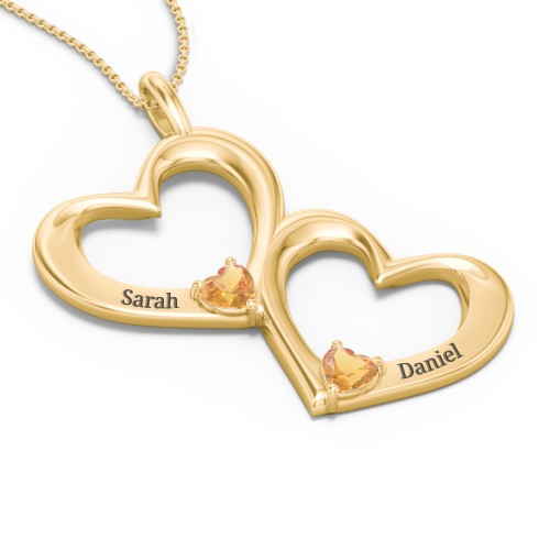 Fusion Hanging Hearts Pendant – 18K Gold Plated Silver with Citrine