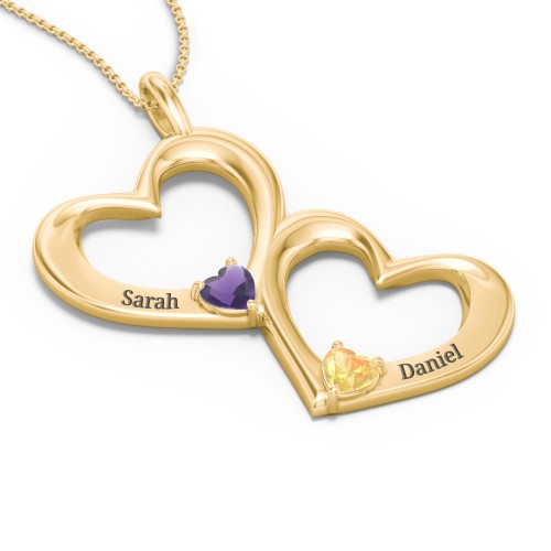 Fusion Hanging Hearts Pendant – 18K Gold Plated Silver with Amethyst and Citrine
