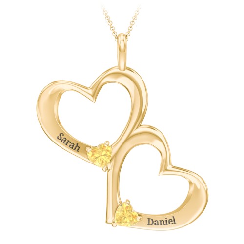 Fusion Hanging Hearts Pendant – 18K Gold Plated Silver with Citrine
