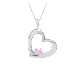 Engravable Tilted Heart 2 Stone Pendant