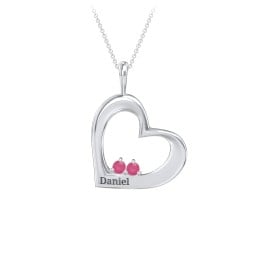 Engravable Tilted Heart 2 Stone Pendant
