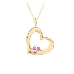 Engravable Tilted Heart 2 Stone Pendant