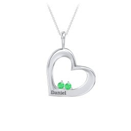 Engravable Tilted Heart 2 Stone Pendant