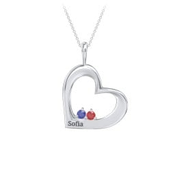Engravable Tilted Heart 2 Stone Pendant